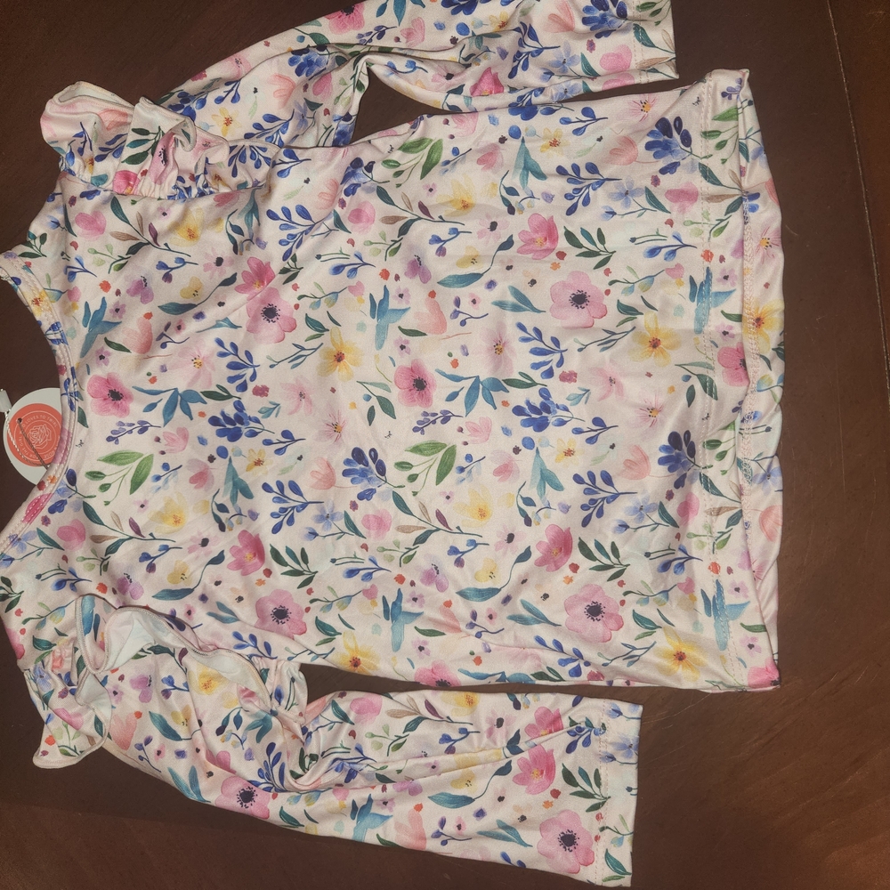 Girls' Floral Long-Sleeve Top - White Pink Multi